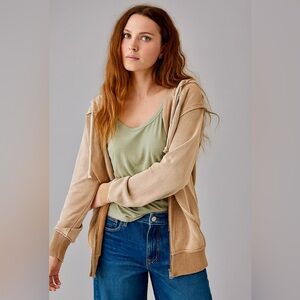 American Eagle Oversized Washed Zip Up Hoodie Koko Brown XS/S